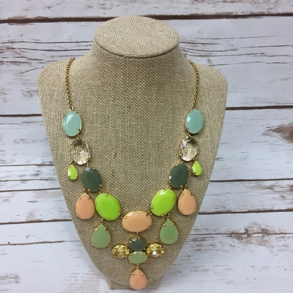 J Crew Pink Green Pastel Oval Statement Necklace - Picture 3 of 8